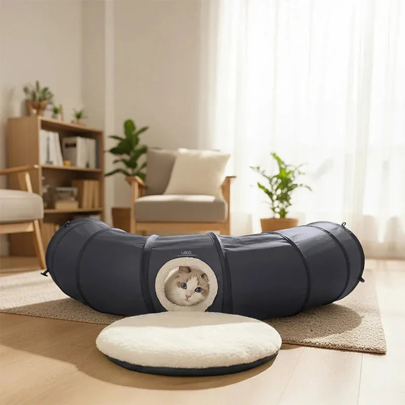 Foldable Cat Tunnel with Cushion — Scratch-Resistant Hide & Seek Play