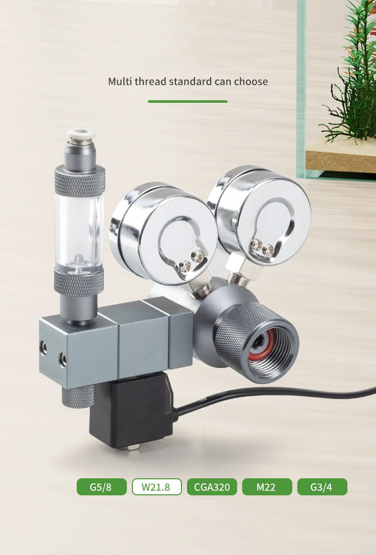 Aquarium CO2 Pressure Regulator with Solenoid Valve (Bubble Meter, Quick-Connect)