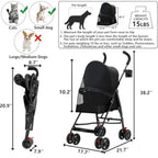 Lightweight Foldable Black Pet Stroller with Mesh Ventilation & Cup Holder for Dogs & Cats
