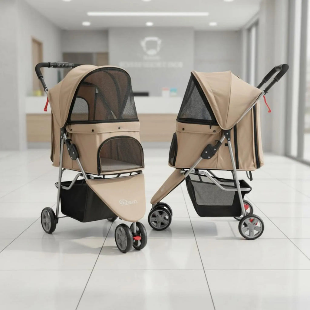 3-Wheel Single-Button Foldable Pet Carriage for Dogs & Cats — Lightweight Breathable Mesh Carrier