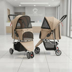 3-Wheel Single-Button Foldable Pet Carriage for Dogs & Cats — Lightweight Breathable Mesh Carrier