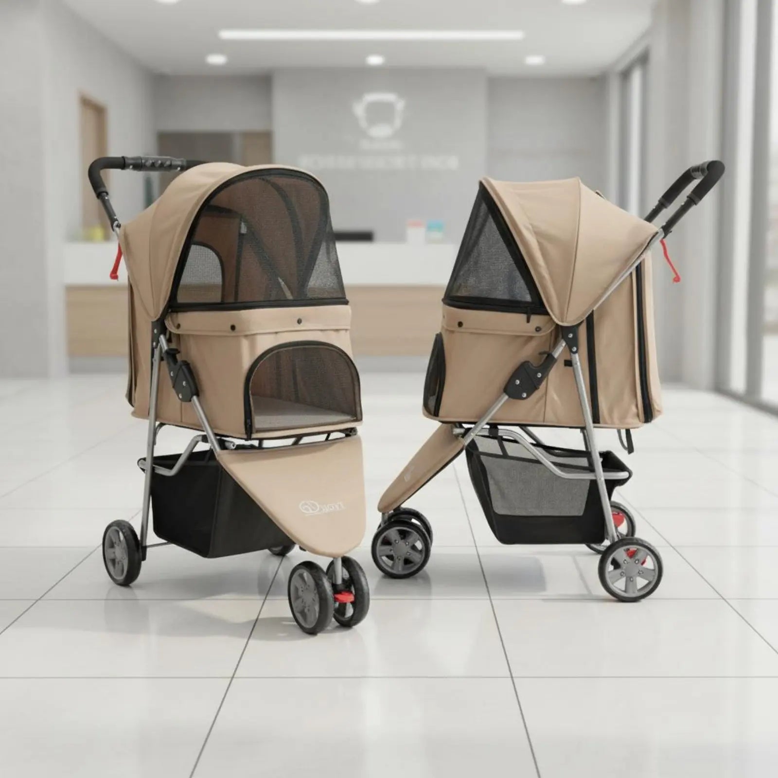 3-Wheel Single-Button Foldable Pet Carriage for Dogs & Cats — Lightweight Breathable Mesh Carrier
