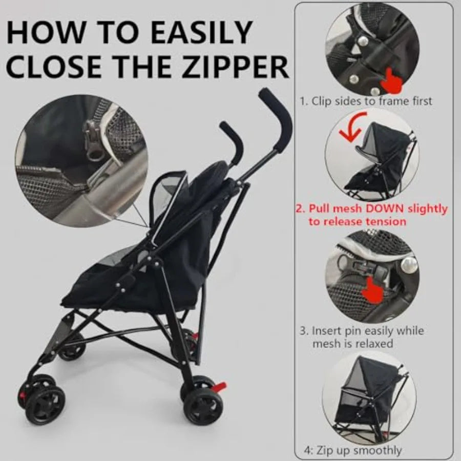 Lightweight Foldable Black Pet Stroller with Mesh Ventilation & Cup Holder for Dogs & Cats