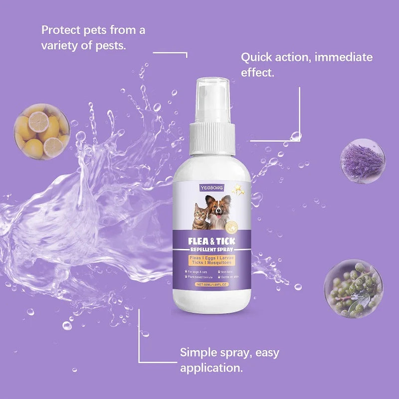 Flea & Tick Repellent Spray for Dogs & Cats — Waterproof Lemon & Lavender Formula