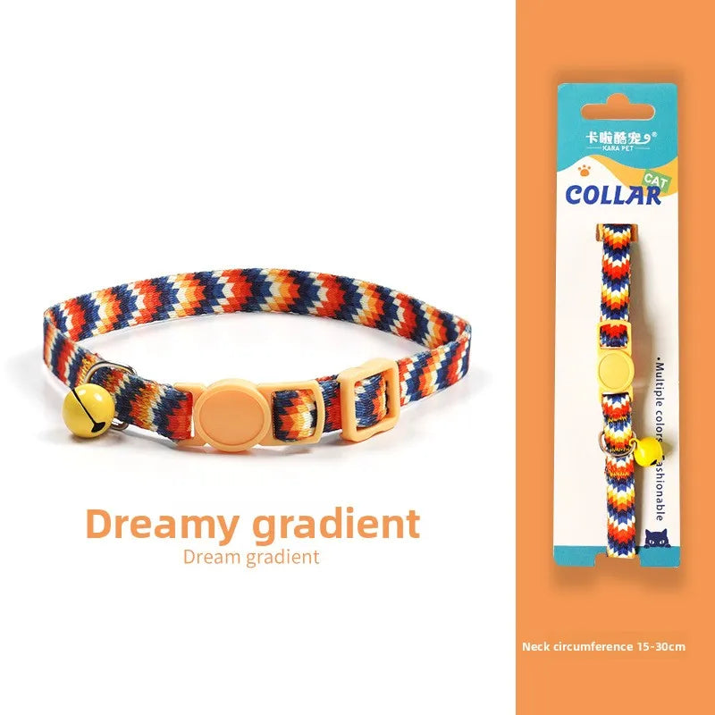 Woven Cat Collar with Bell & Safety Buckle
