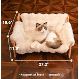 Elevated Wooden Cat Couch Bed with Removable Fluffy Cover