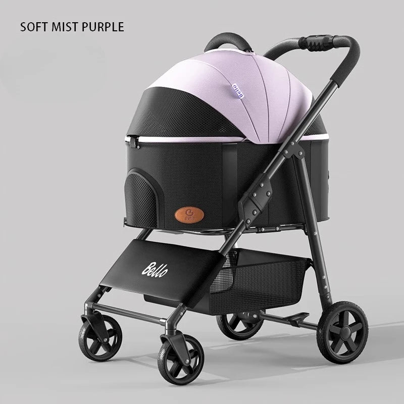 Ultra-Lightweight Foldable Pet Stroller with Detachable Carrier for Cats & Dogs