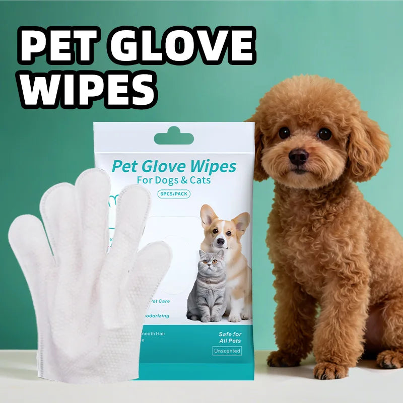 Rinse-Free Pet Bathing Gloves — Unscented Grooming Wipes for Dogs & Cats