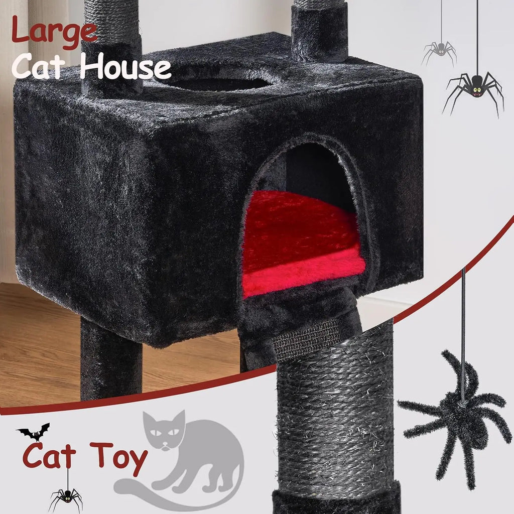 Gothic Cat Tree Tower with Coffin Bed, 33.6in, Black & Red