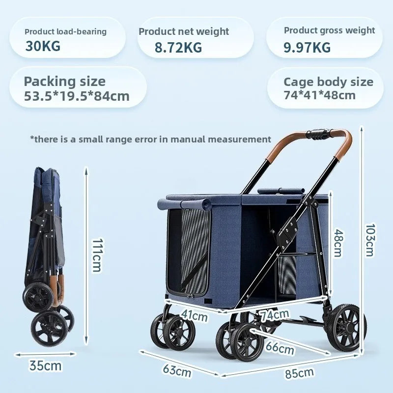 4-Wheel Adjustable Washable Waterproof Foldable Pet Stroller
