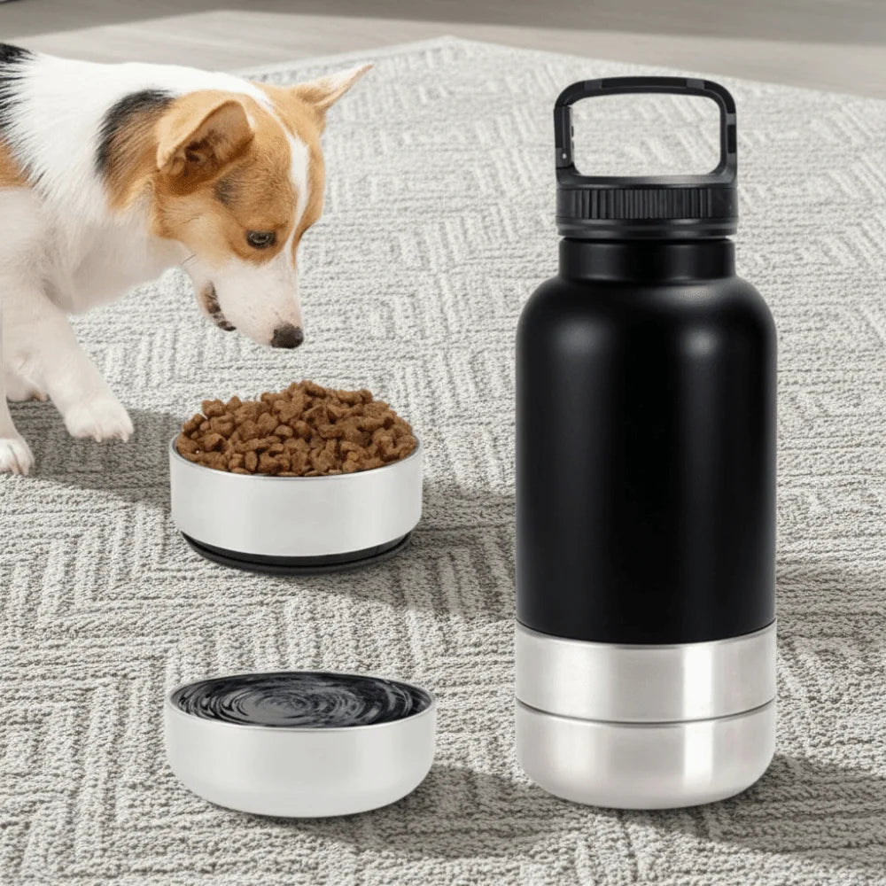3-in-1 Stainless Steel Dog Water Bottle (32oz, Detachable, Leak-Free)