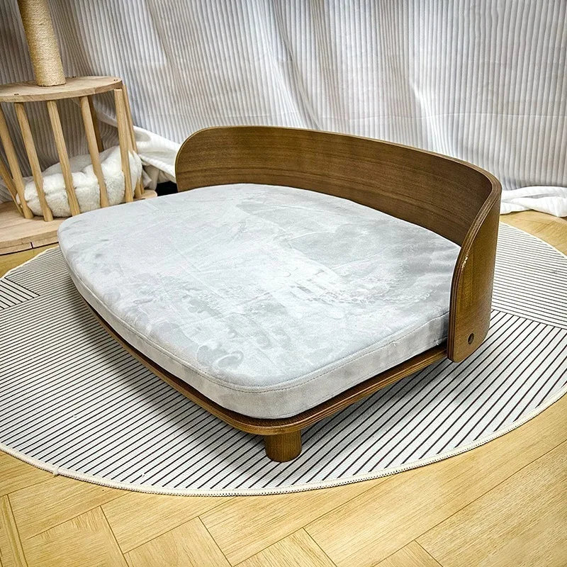 U-Shaped Solid Wood Pet Sofa Bed for Small & Medium Dogs