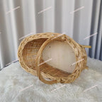 Handwoven Wicker Pet & Infant Bassinet Stroller with Storage Basket