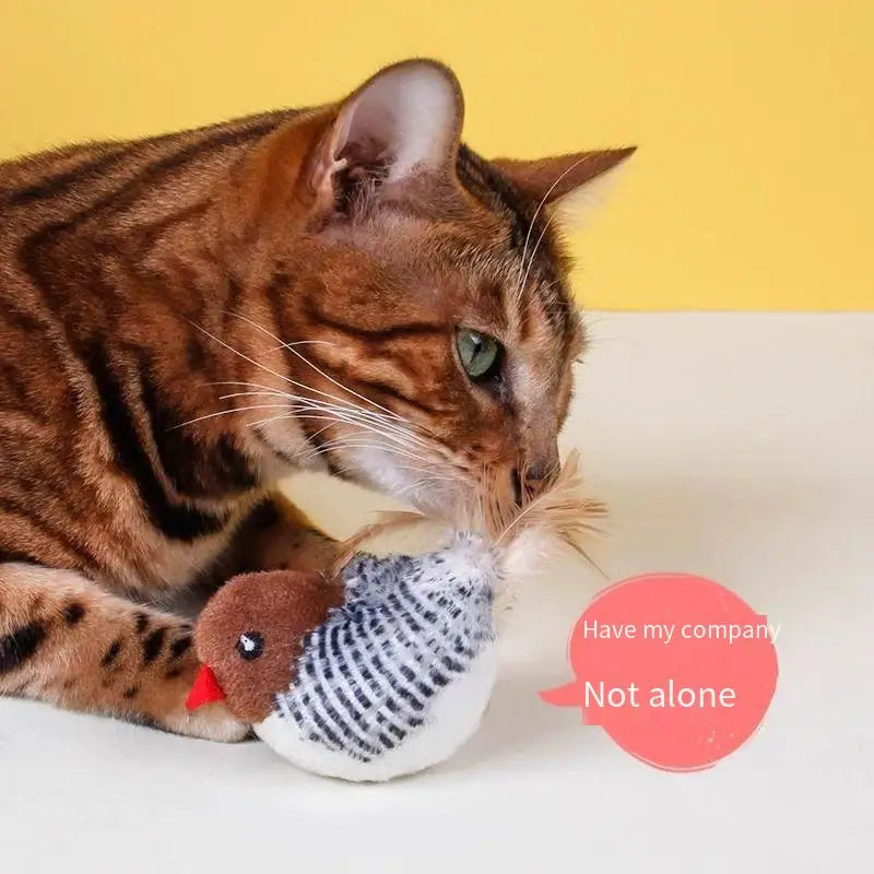 Flapping Wing Simulation Bird Cat Toy — Chirping Interactive Sparrow