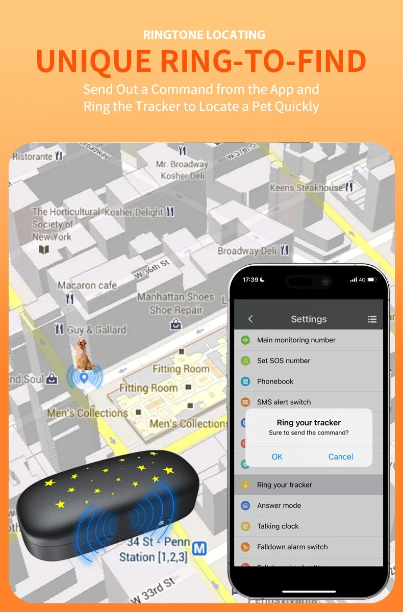 RF-V53 4G GPS Pet Locator for Dogs & Cats with Beidou Positioning - IP67, 900mAh Battery