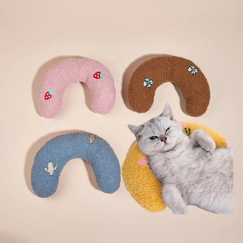 U-Shaped Plush Pet Pillow — Cervical Support Sleep Cushion for Cats & Dogs