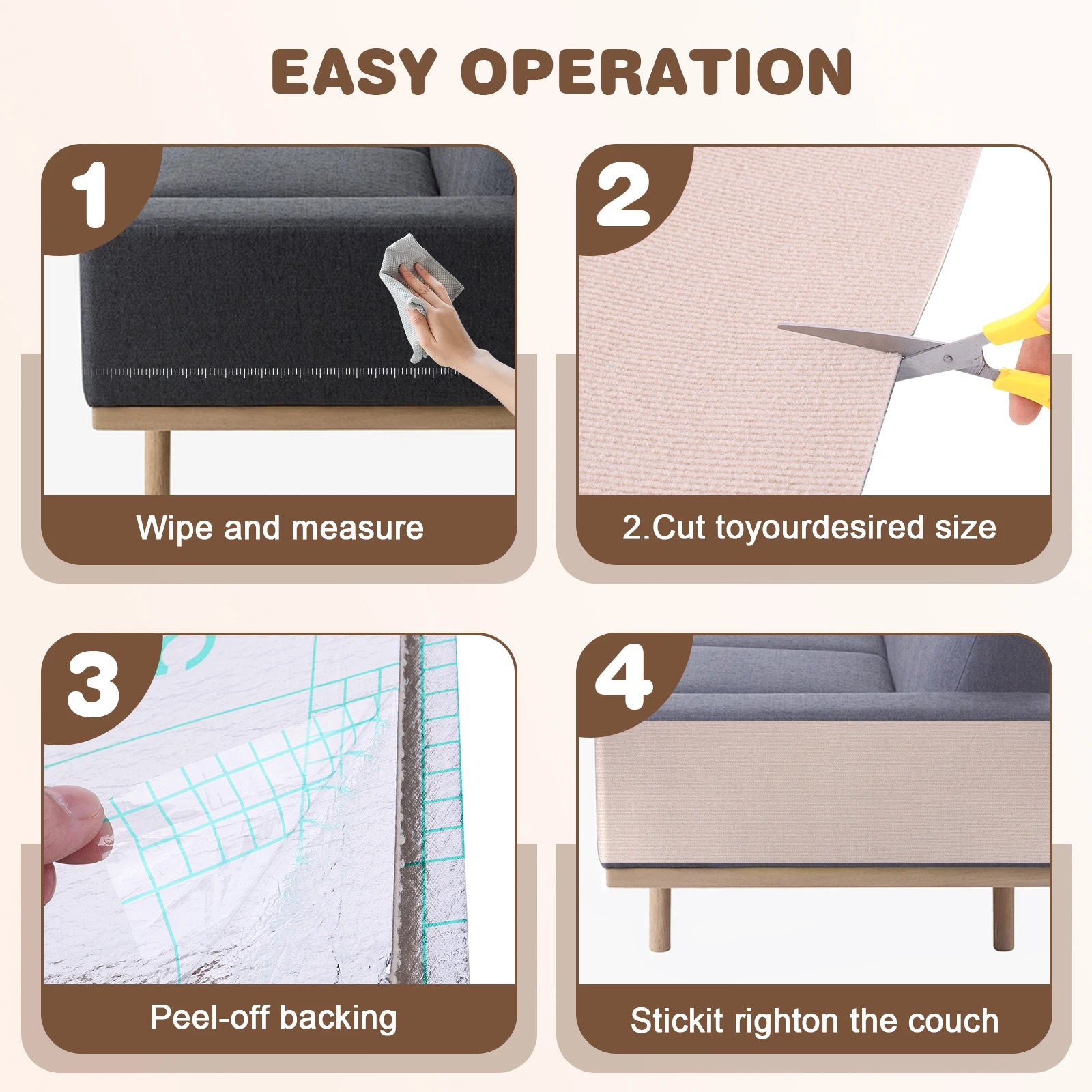 Self-Adhesive Cat Scratch Mat — Trimmable Furniture Protector, 2-Pack