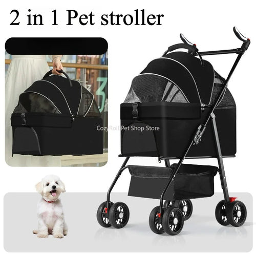【One-Click】 Pet Stroller with Removable Carrier 35lbs Foldable Compact Travel Pet Stroller for Small to Medium Pets cats and dog