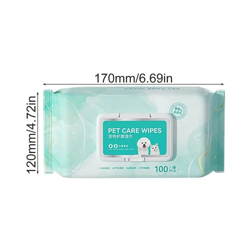 Pet Cleaning Wipes — Gentle Deodorizing Wipes for Paws & Tear Stains, 100-Count