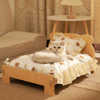 Wooden Pet Bed with Teddy Bear Pattern, 20x11in