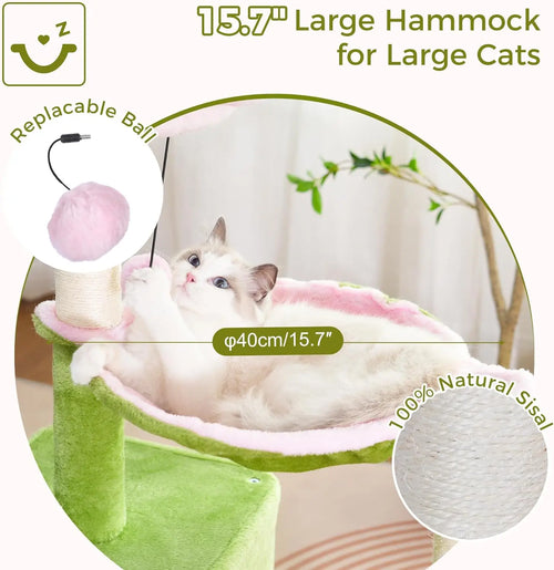 34-Inch Cat Tree with Hammock & Wide Condo for Large Cats