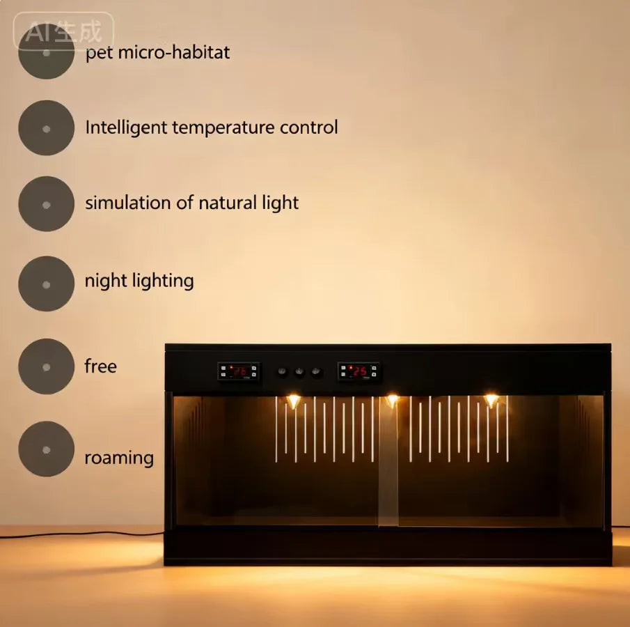Large Reptile Terrarium — 80×40×40cm Habitat with Digital Thermostat & Sliding Glass Door