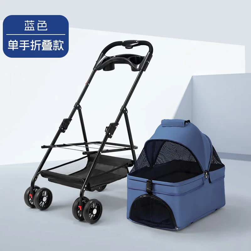 Foldable 4-Wheel Eco-Friendly All-Season Pet Stroller with Oxford & Metal Frame — Up to 37 lbs
