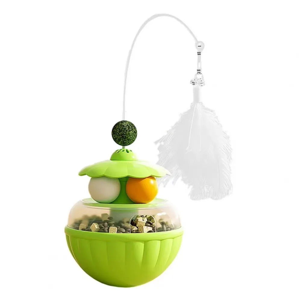 Feather Teaser Pole with Bells & Treat Dispenser — Indoor Cat Exercise Toy