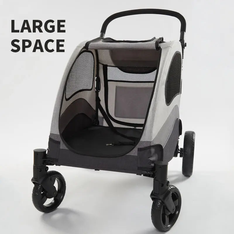 Luxury Fashion 4-Wheel Pet Stroller with Detachable Cage & Transparent Fabric — One-Hand Fold