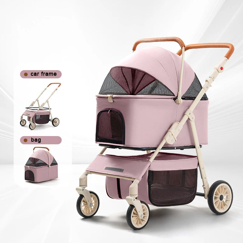 Double Cat & Dog Stroller Trolley for Outdoor Pet Travel — Cat & Dog Carrier Travel Cart