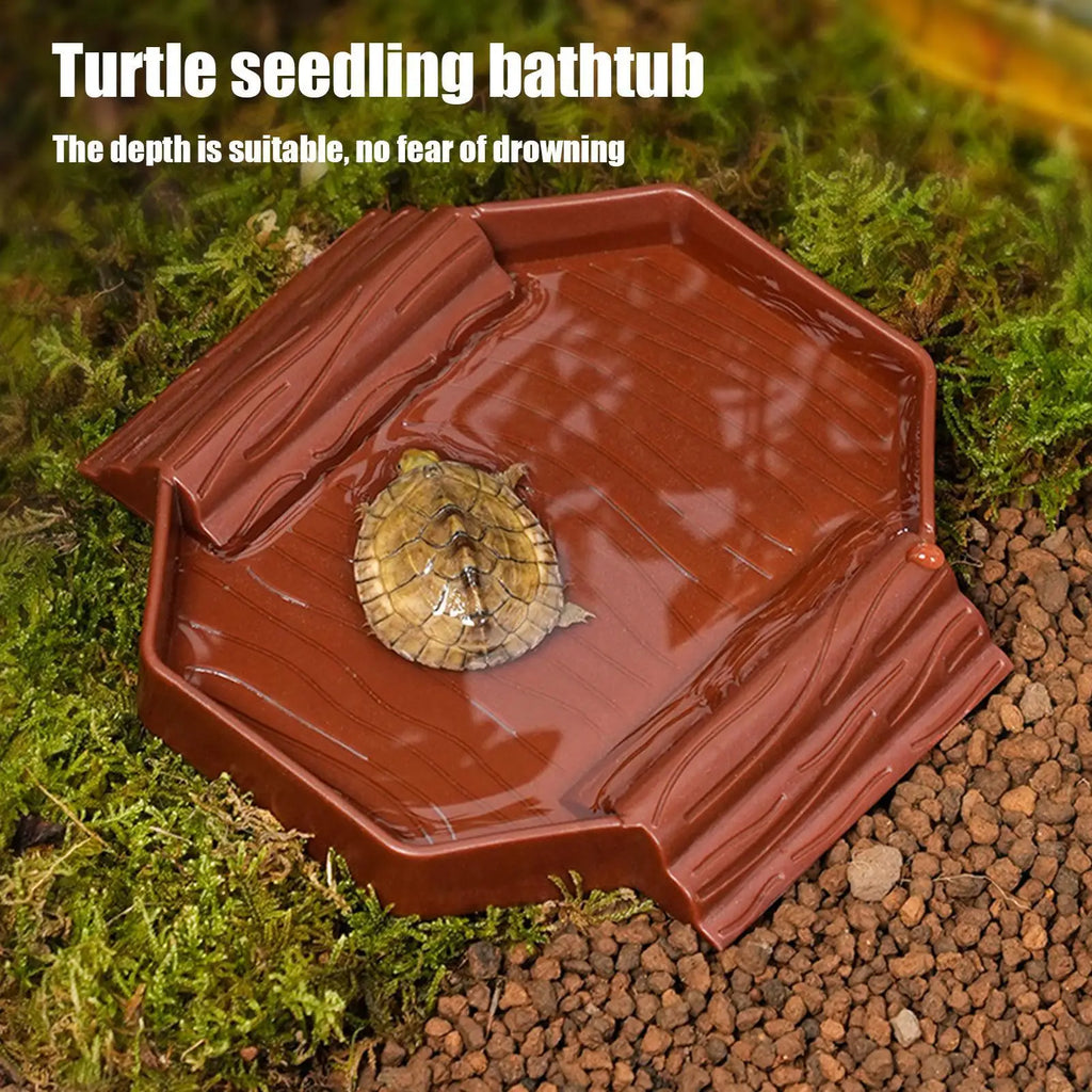 2-in-1 Anti-Slip Tortoise Water Dish — Bathing & Feeding Bowl with Ramp