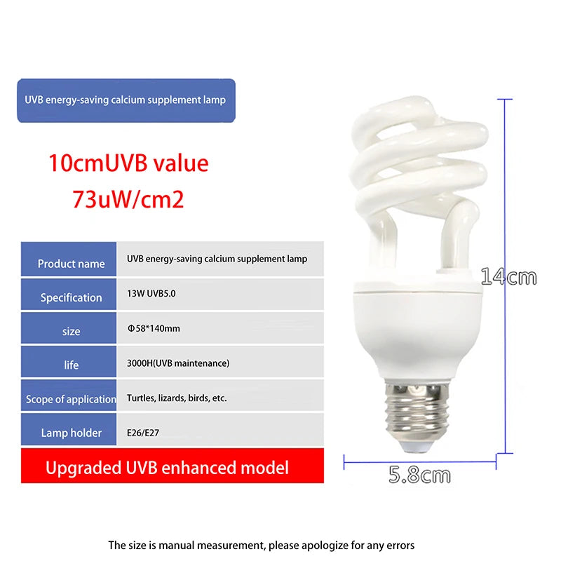 UVB Terrarium Basking Lamp — 13W/26W, 5.0/10.0, E27 Fit