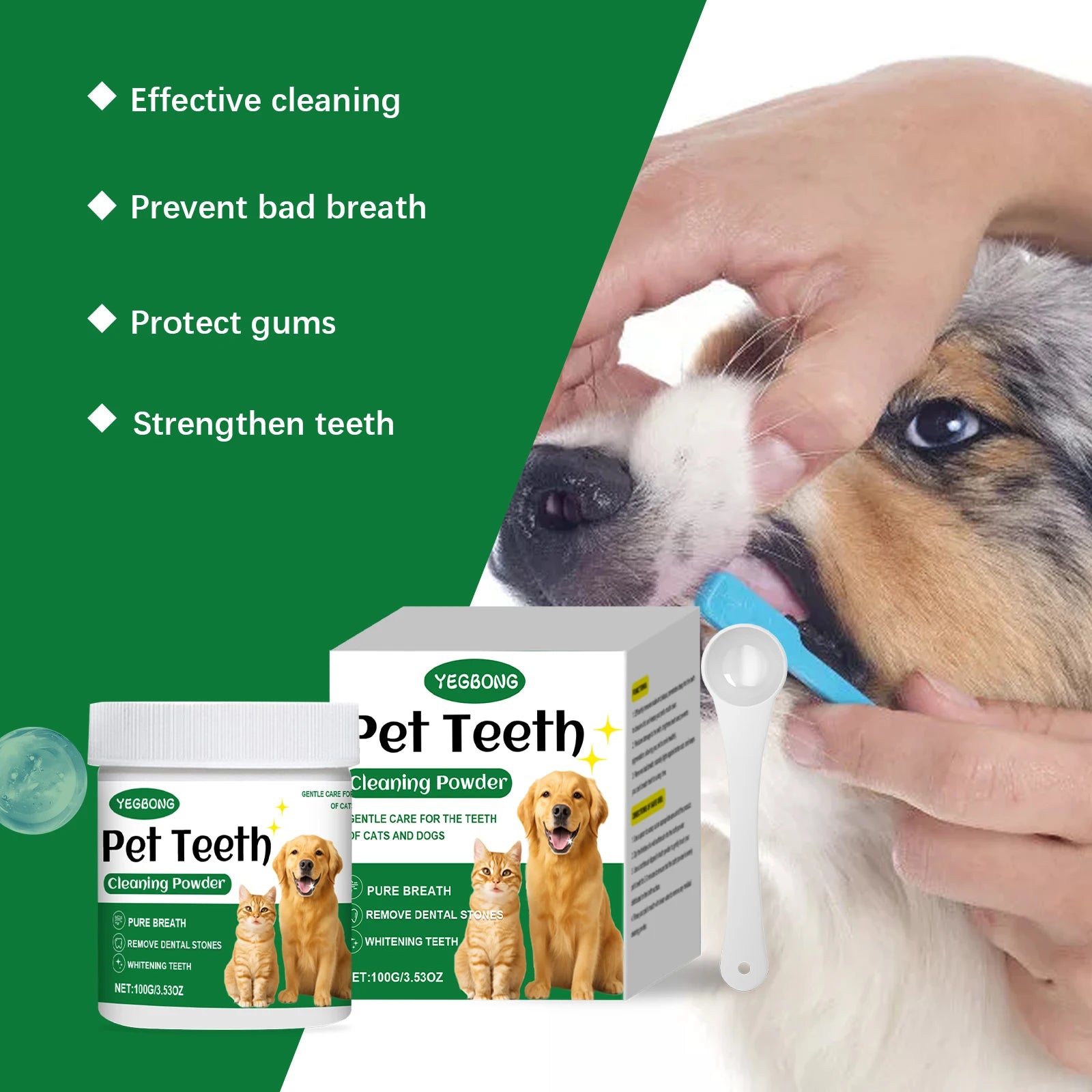 Pet Teeth Cleaning Powder — Reduces Tartar & Freshens Breath, 100g