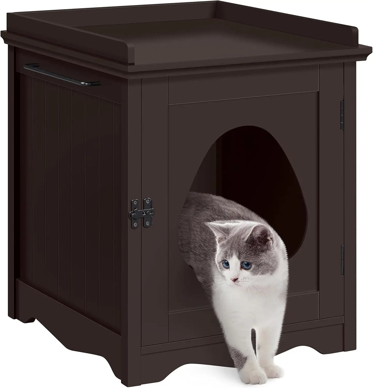 Hidden Cat Litter Box Cabinet with Towel Bar (Espresso)