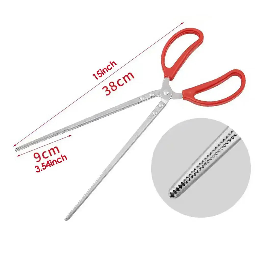 Stainless Steel Reptile Feeding Tongs — 15" Anti-Slip Snake Tweezers