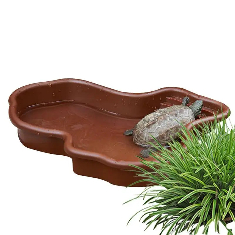 River-Style Turtle Bathing Dish — Feeding Pool with Ramp & Basking Terrace