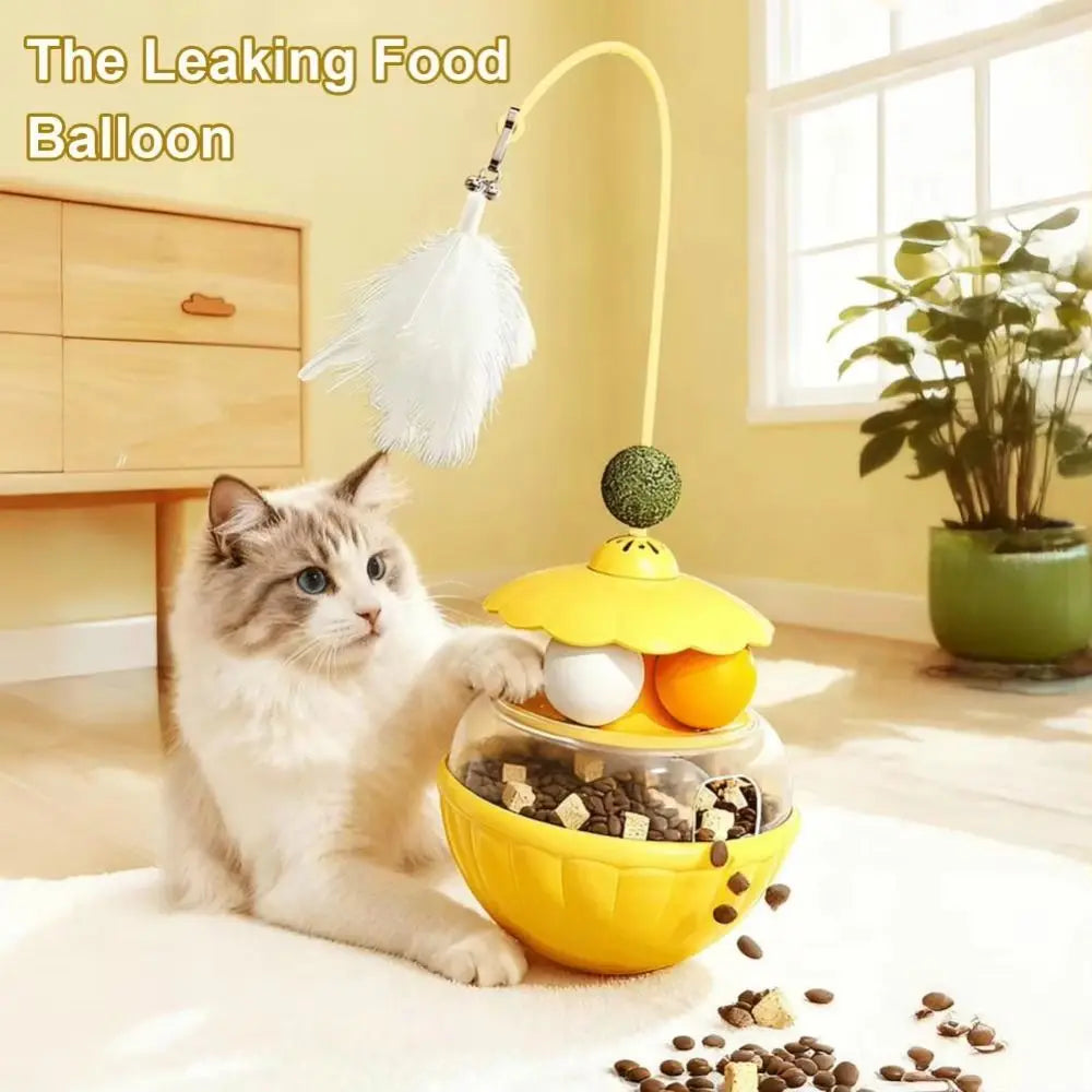Feather Teaser Pole with Bells & Treat Dispenser — Indoor Cat Exercise Toy