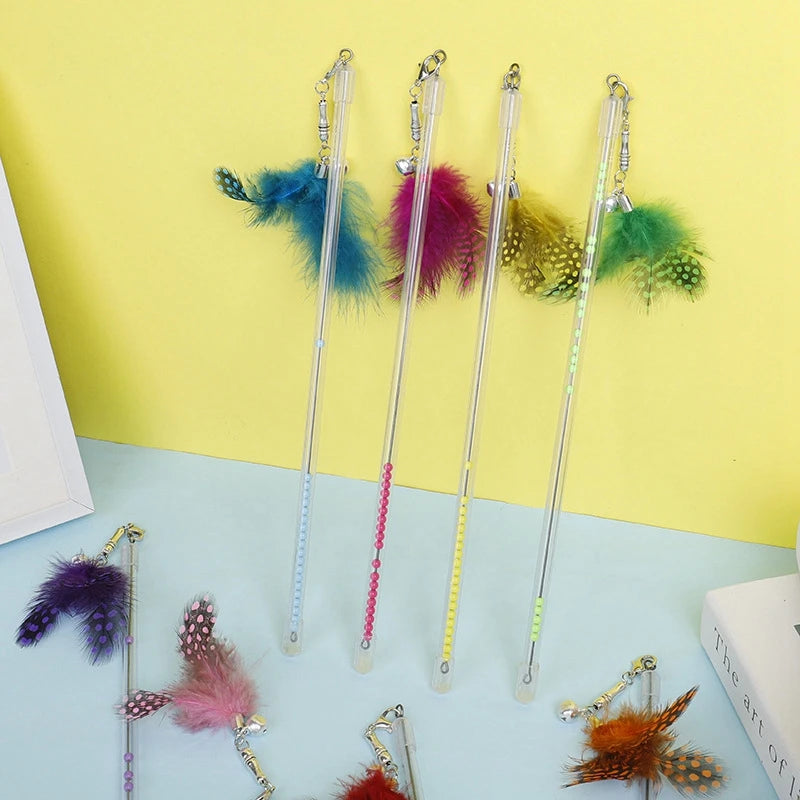 Gradient Feather Cat Teaser Wand — Colorful Interactive Rod Stick (1–50 Pack)