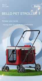 Travel-Friendly 4-Wheel Foldable Steel & Fabric Pet Stroller Carriage for Small & Large Dogs & Cats