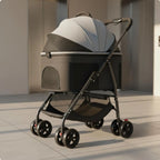 Foldable Pet Transport Stroller with Full-Rotation Wheels & Detachable Carrier — Lightweight Dog & Cat Carriage with Storage