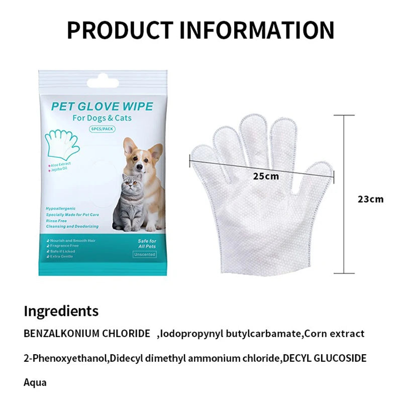 No-Rinse Pet Grooming Gloves (6-Pack)