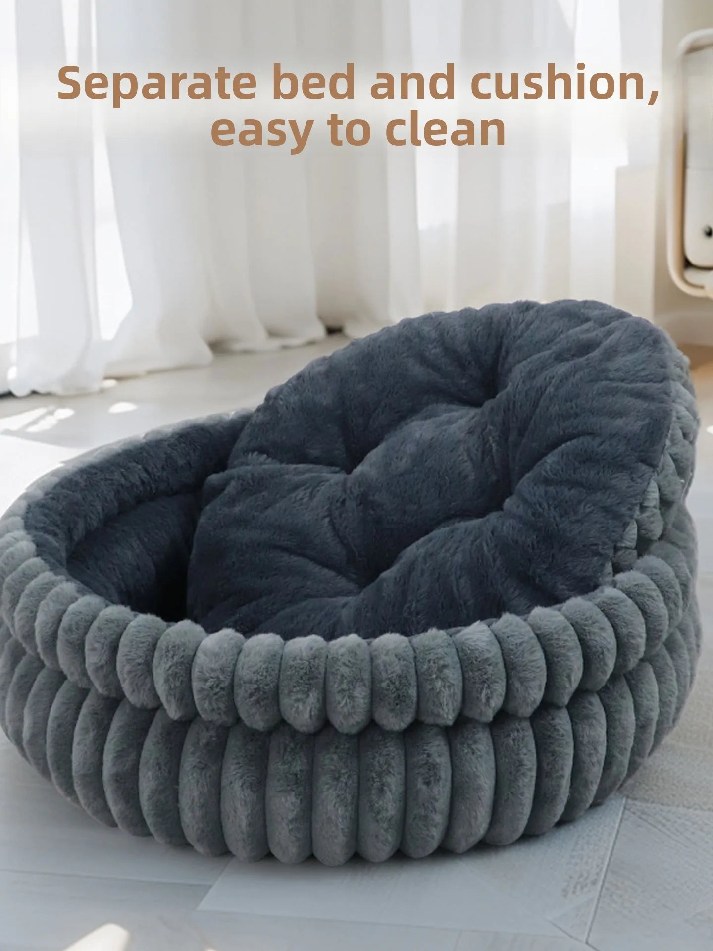 Round Velvet Pet Nest Bed with Removable Cover