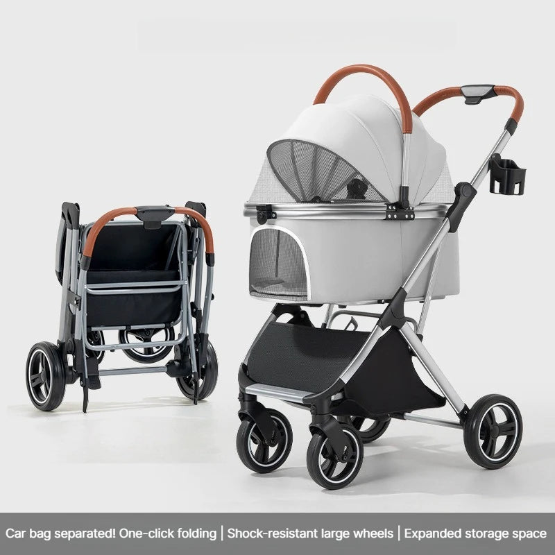 Ultra-Lightweight Foldable Pet Stroller with Detachable Basket for Small & Medium Dogs & Cats — Portable