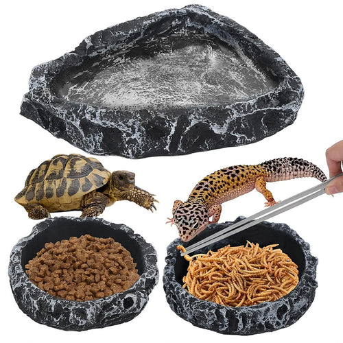 Reptile Rock Feeding Bowl — Realistic Stone Design for Bearded Dragons
