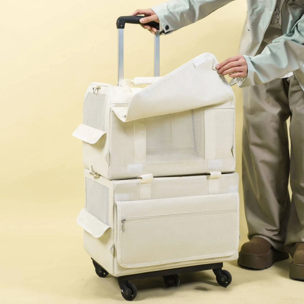 Collapsible Soft-Sided Cat Carrier Trolley with Telescopic Handle for Travel & Outings