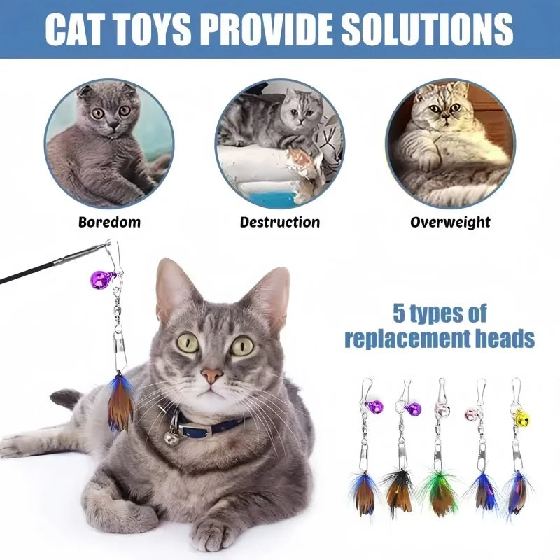 5/10-Pack Fly-Shape Teaser Stick Replacement Heads — Bell & Feather Cat Wand Attachments