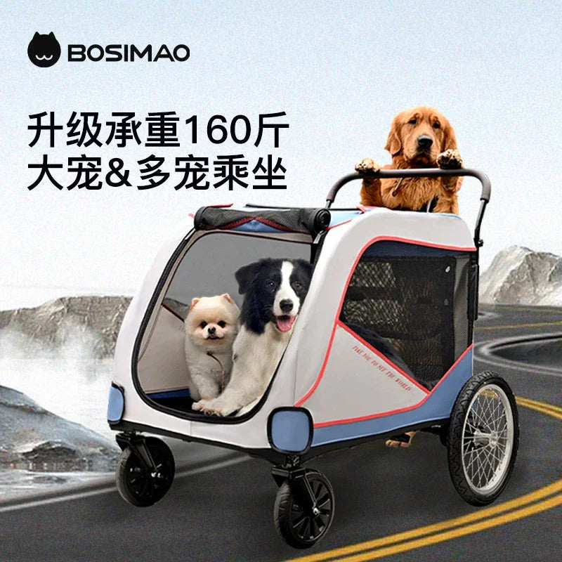 BOSIMAO Heavy-Duty Foldable Large Pet Stroller for Giant, Elderly & Big Dogs — Multi-Pet Outdoor Walking Cart