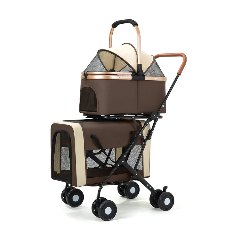 Pet Stroller Double Decker 2 Tier Detachable Foldable Luxury Carbon Steel Lightweight For Dogs And Cats