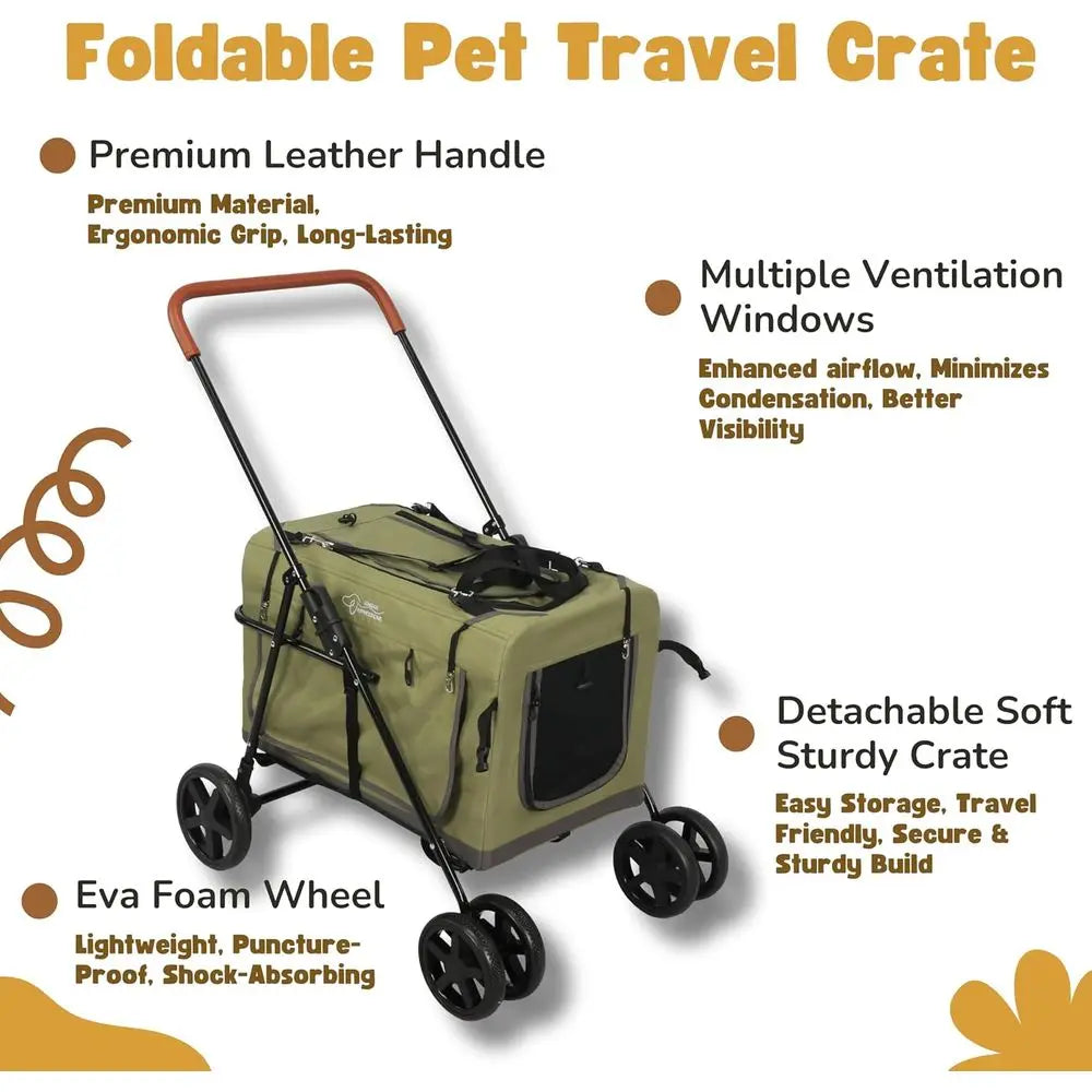 Foldable Pet Jogger Stroller with Detachable Travel Crate for Small & Medium Dogs