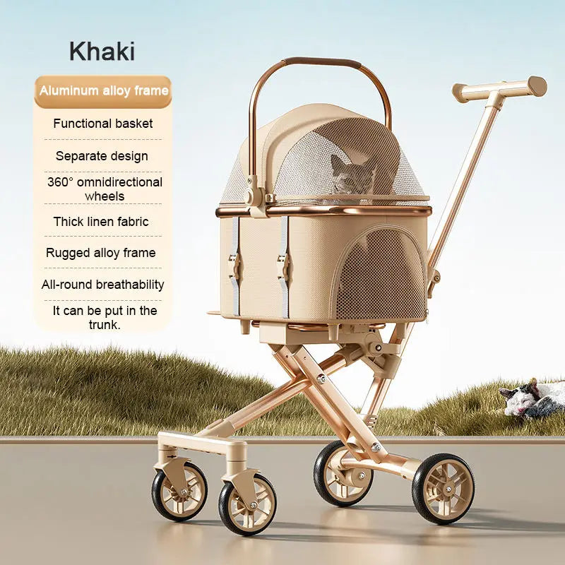 Separable One-Click Easy-Fold Pet Pushchair for Cats, Dogs & Babies